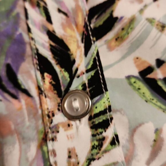 Aimae Tropical Print Ruffled Yoke Button Front Western Flair Long Sleeve Size Me - Picture 3 of 14